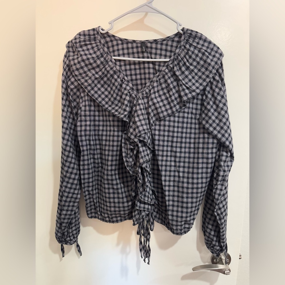Plaid Ruffle Blouse, Like New